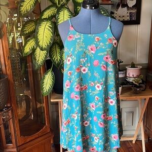 Altar’d State Floral Blue and Pink Spaghetti Strap Dress